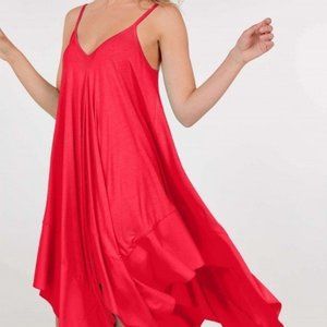 Women's Asymmetrical Red Shoulder Strap Sleeveless Midi Dress Size-S NWT